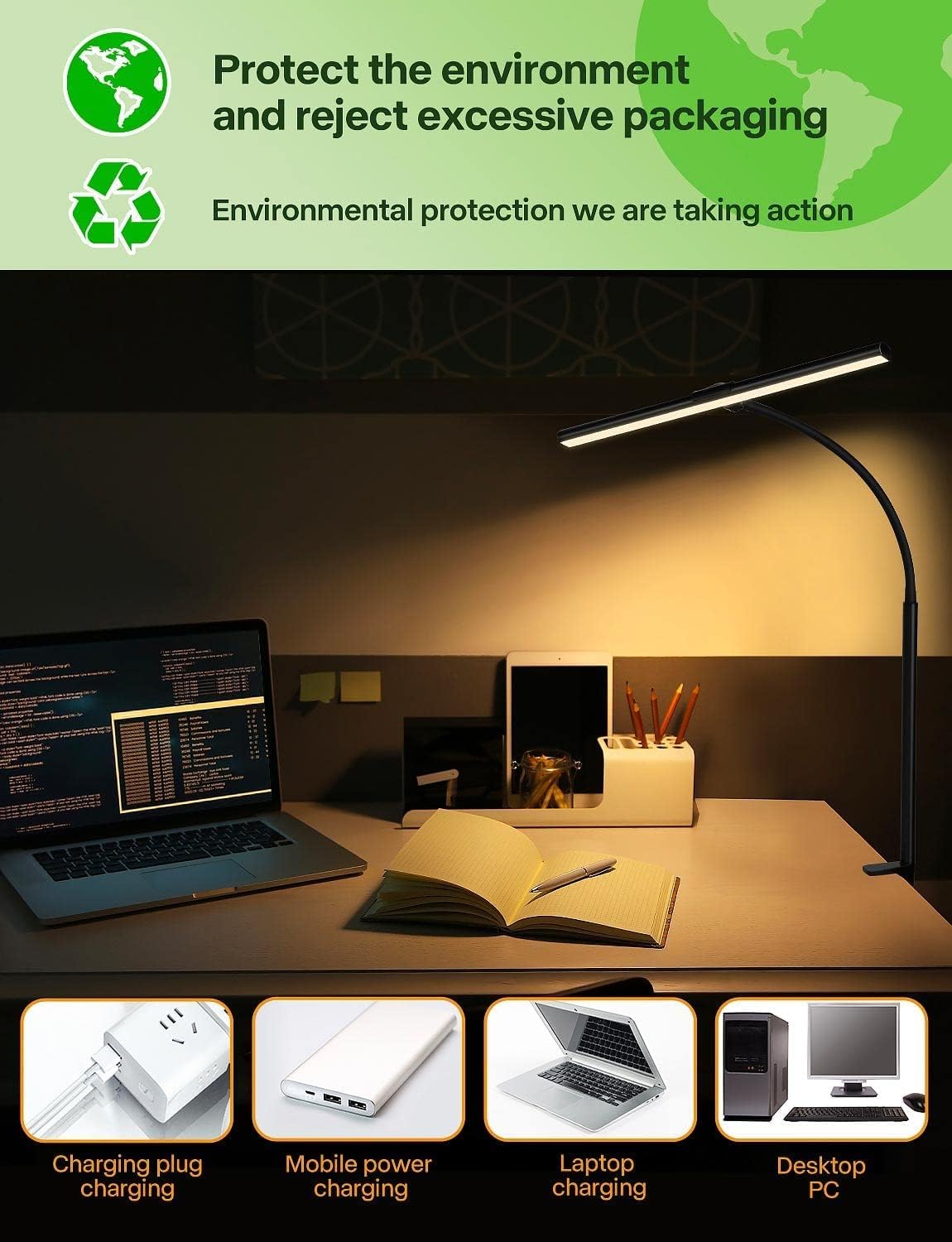 Kimimara Schreibtischlampe LED Dimmbar Klemmleuchte 5 Farb 5 Helligkeitsstufen