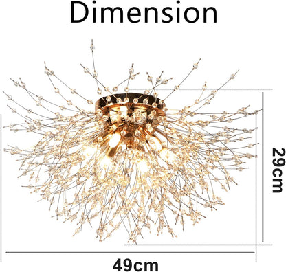 KMaiPem Modern Kristall Deckenlampe Wohnzimmer, 6 Lichter Dimmbarer,Gold Feuerwerk