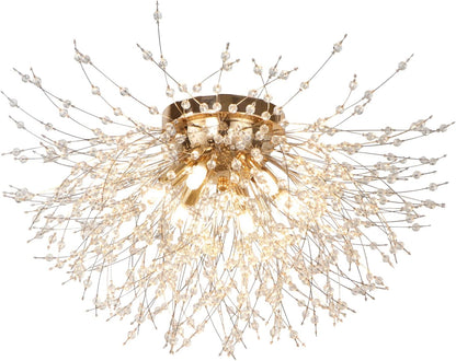 KMaiPem Modern Kristall Deckenlampe Wohnzimmer, 6 Lichter Dimmbarer,Gold Feuerwerk