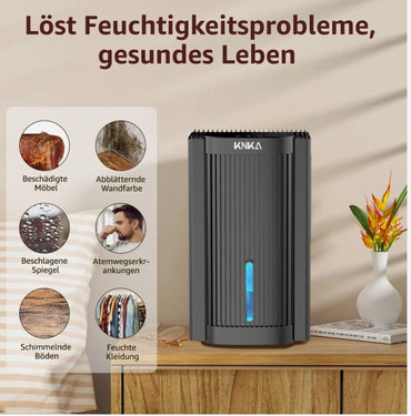 KNKA Luftentfeuchter, Leiser Luftentfeuchter, 1,1 l/Tag, für Wohnungen und Räume unter 30 m², mit Schlafmodus, Feuchtigkeitsschutz und Verbrauch