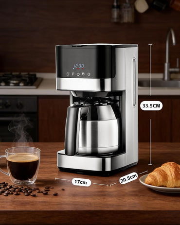 KEINVE Filterkaffeemaschine mit Thermokaraffe, Edelstahl mit timer,900W, Warmhalteplatte