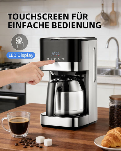 KEINVE Filterkaffeemaschine mit Thermokaraffe, Edelstahl mit timer,900W, Warmhalteplatte