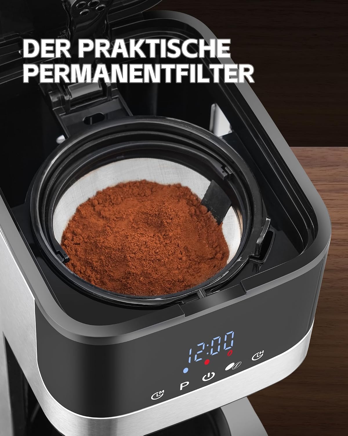 KEINVE Filterkaffeemaschine mit Thermokaraffe, Edelstahl mit timer,900W, Warmhalteplatte