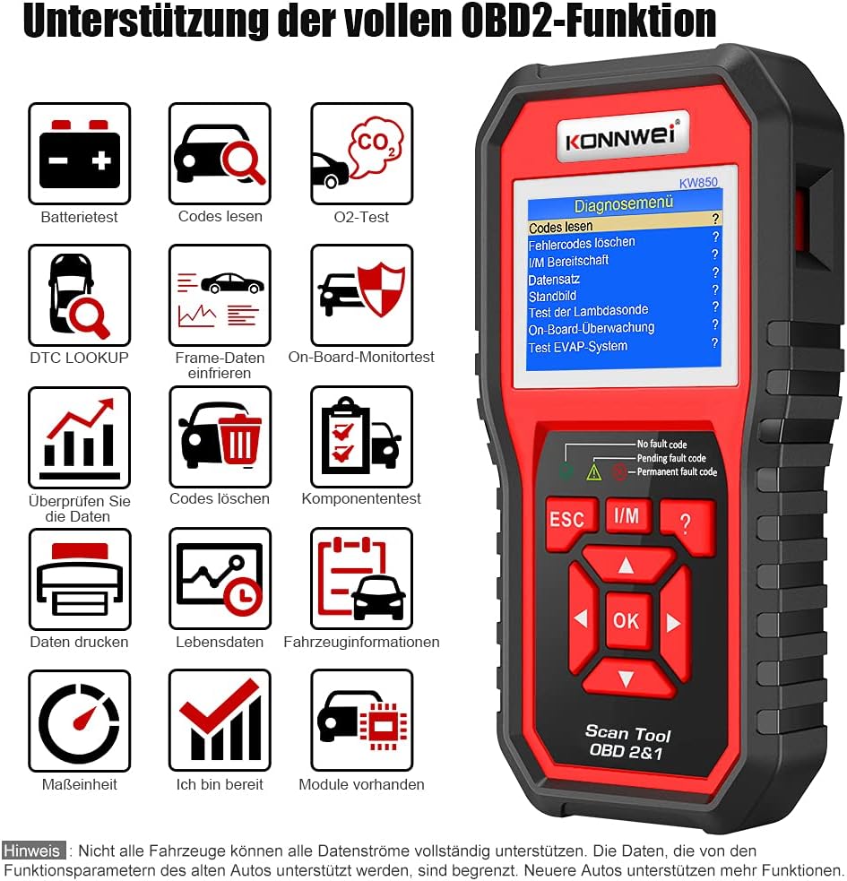 Outil de diagnostic automatique KONNWEI KW850 OBDII Scanner, lecteur de codes de voyant moteur