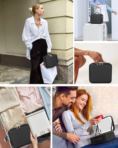 Kosmetiktasche mit LED Spiegel groß Aufbewahrungsbox Organizer Kosmetik Reise Beauty Bag Schwarz