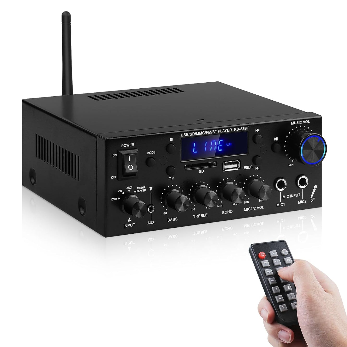 Amplificateur audio pour maison, KS-33BT Adaptateur HiFi Bluetooth 5.0 à 2 canaux, RMS 60W X 2 Max 400W
