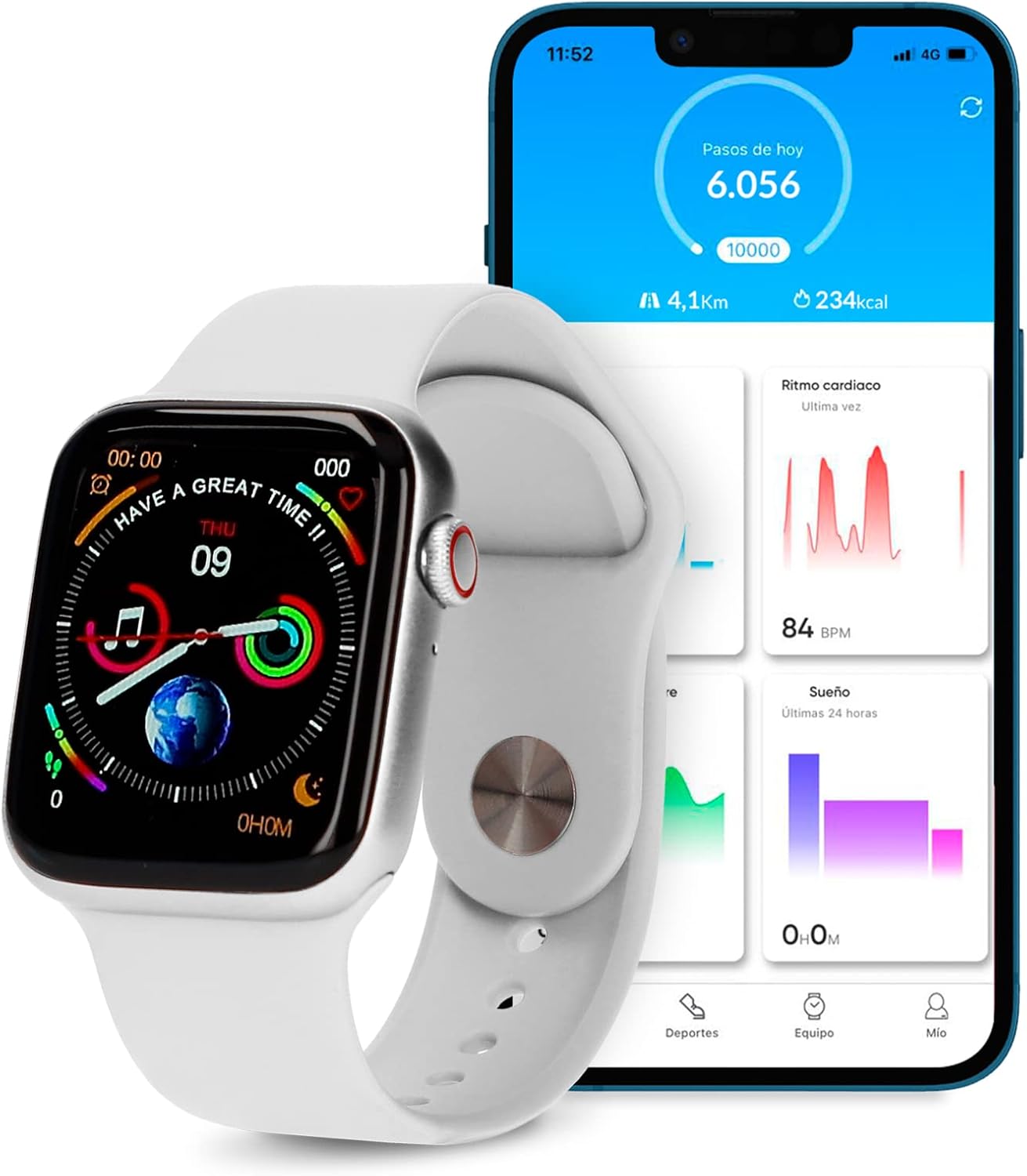 Ksix Urban 2 1,75" 44 mm IPS Bluetooth Smart Watch Herzfrequenz mit Schlafmonitor - Weiß