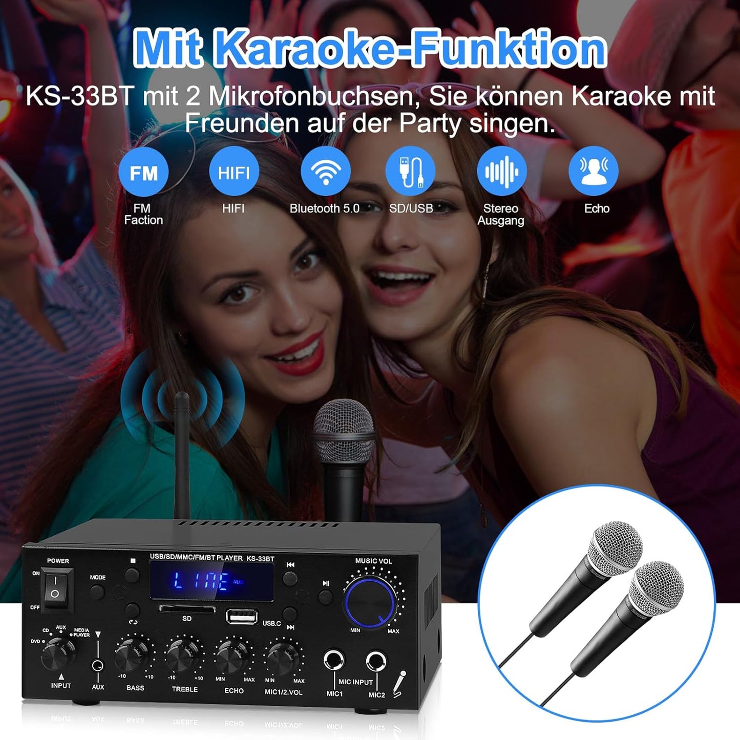 Amplificateur audio pour maison, KS-33BT Adaptateur HiFi Bluetooth 5.0 à 2 canaux, RMS 60W X 2 Max 400W