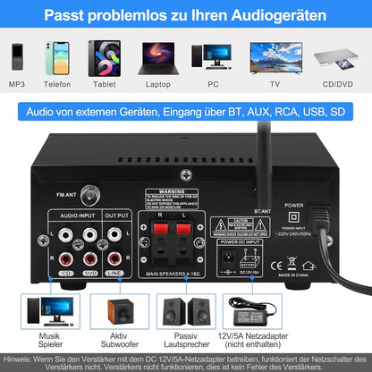 Amplificateur audio pour maison, KS-33BT Adaptateur HiFi Bluetooth 5.0 à 2 canaux, RMS 60W X 2 Max 400W