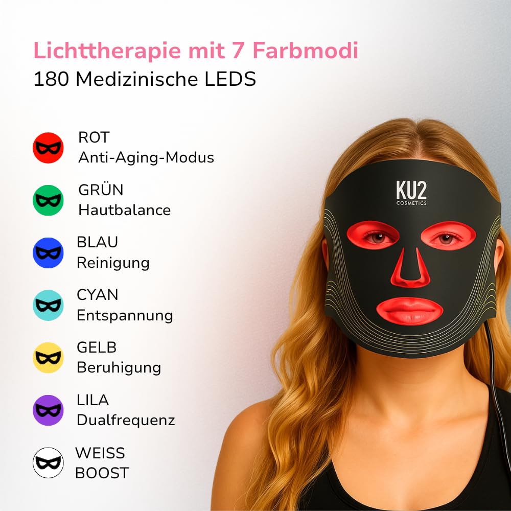 KU2 LED Gesichtsmaske mit 7 Lichtmodi  180 LEDs für Anti Aging