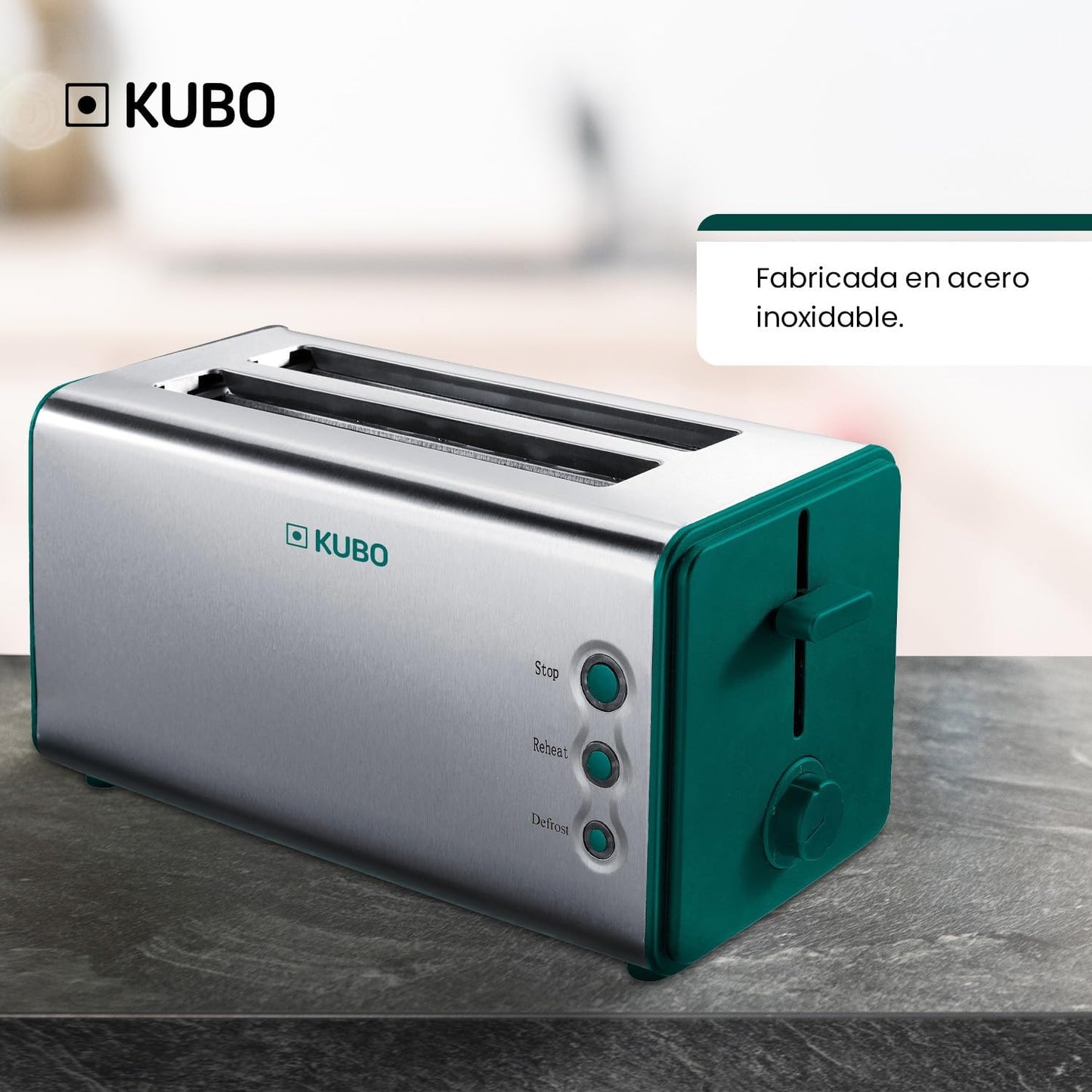 Kubo Toaster, Edelstahl, 2 extra lange breite Schlitze, 1400 W, 5 Röststufen