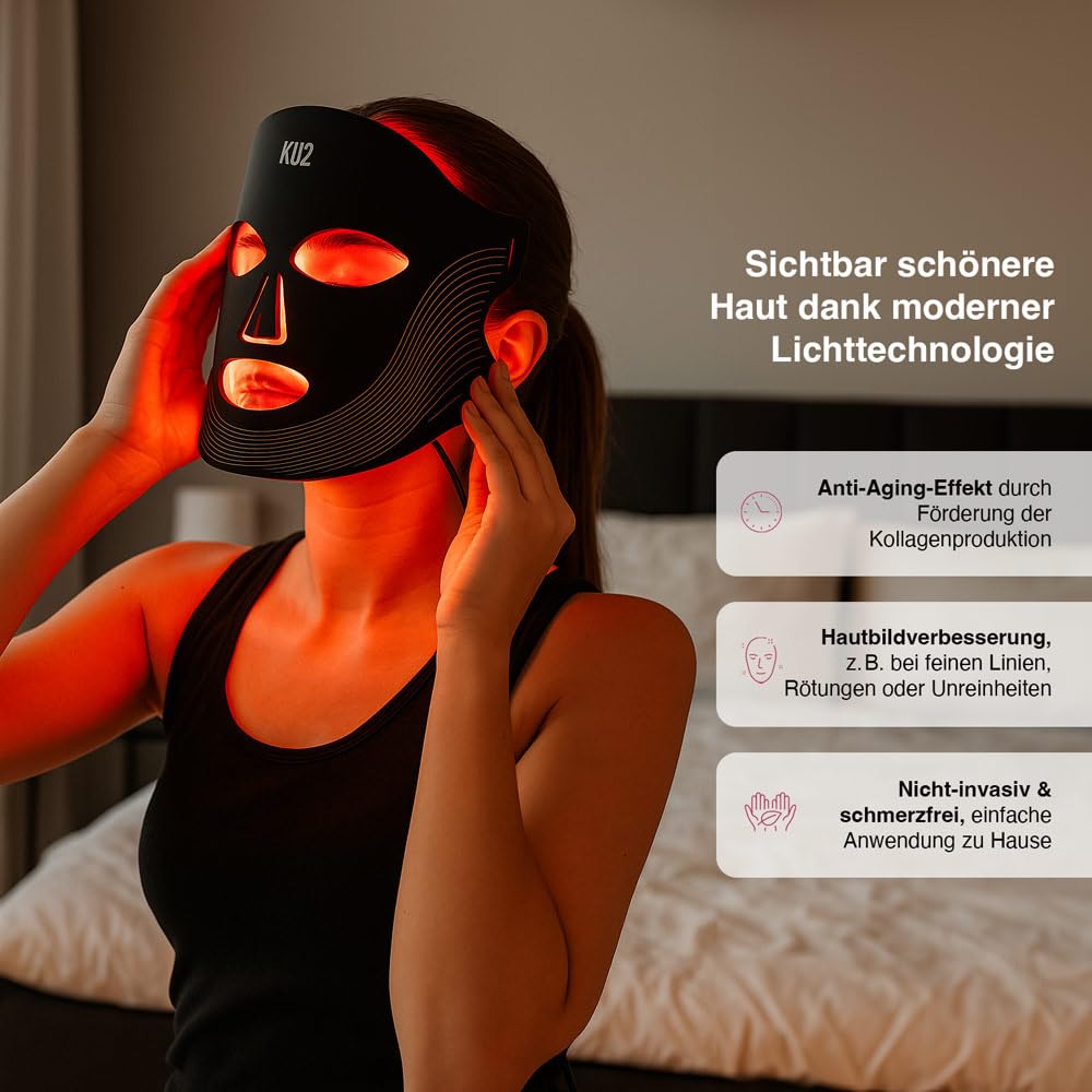 KU2 LED Gesichtsmaske mit 7 Lichtmodi  180 LEDs für Anti Aging
