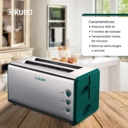 Kubo Toaster, Edelstahl, 2 extra lange breite Schlitze, 1400 W, 5 Röststufen
