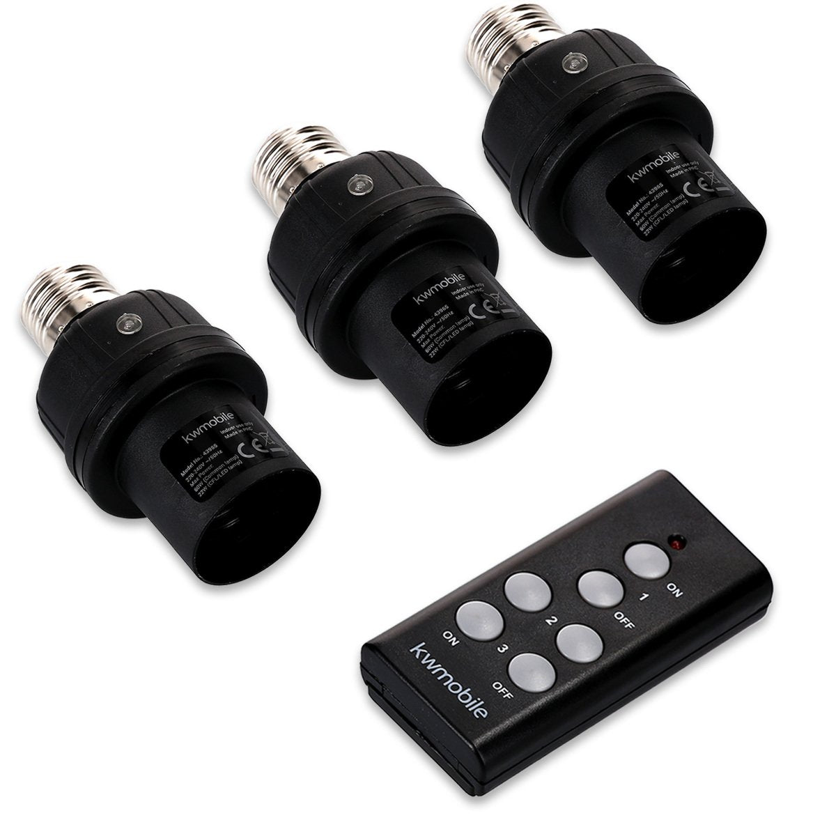 kwmobile 3x Funk Lampenfassung E27-30m Reichweite mit Fernbedienung