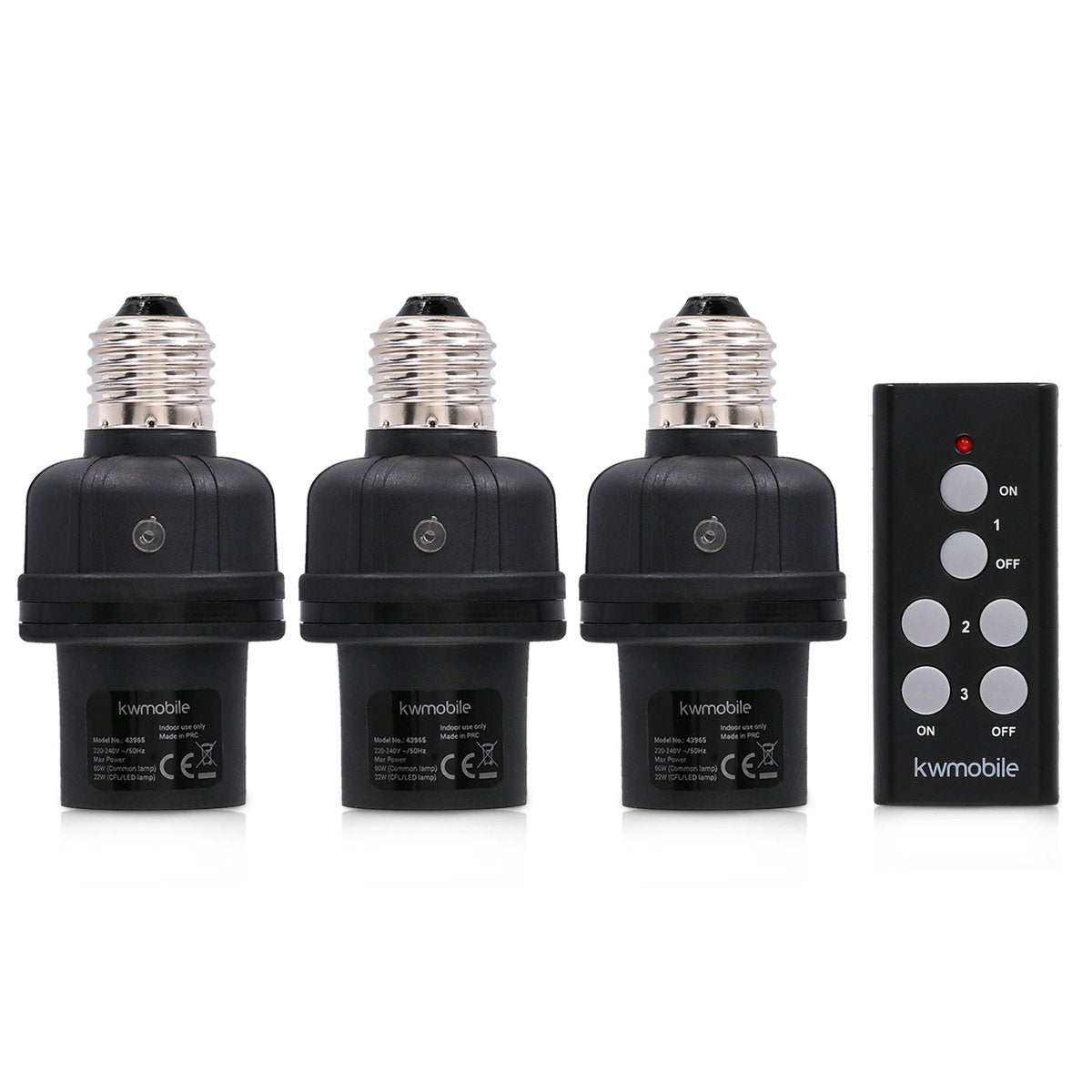 kwmobile 3x Funk Lampenfassung E27-30m Reichweite mit Fernbedienung