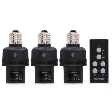 kwmobile 3x Funk Lampenfassung E27-30m Reichweite mit Fernbedienung