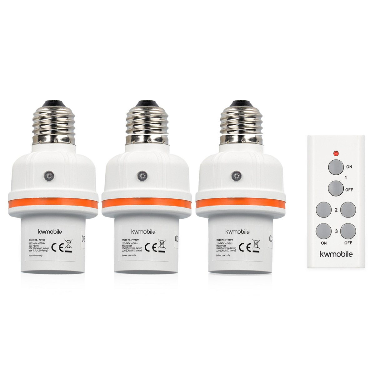 kwmobile 3x Funk Lampenfassung E27-30m Reichweite mit Fernbedienung,Weiß