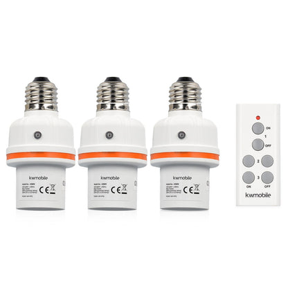 kwmobile 3x Funk Lampenfassung E27-30m Reichweite mit Fernbedienung,Weiß
