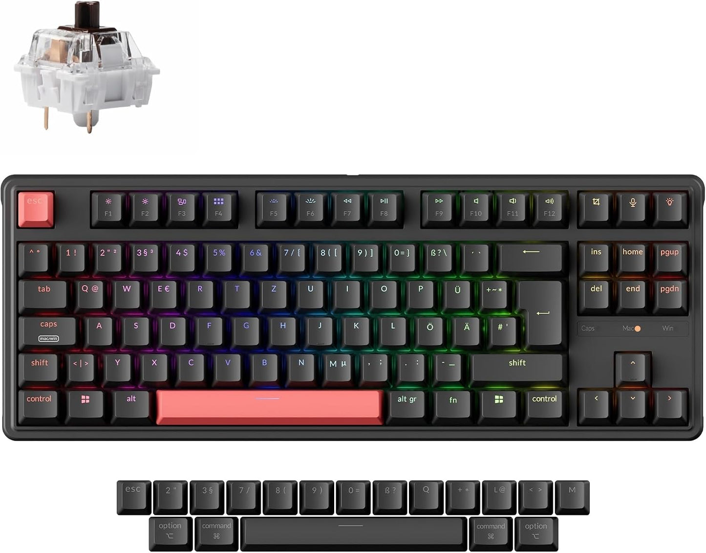 Keychron C3 Pro QMK/VIA Mechanische Tastatur, Kabelgebunden, Programmierbar, 87 Tasten