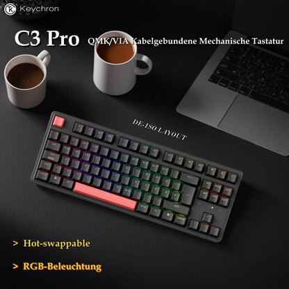 Keychron C3 Pro QMK/VIA Mechanische Tastatur, Kabelgebunden, Programmierbar, 87 Tasten