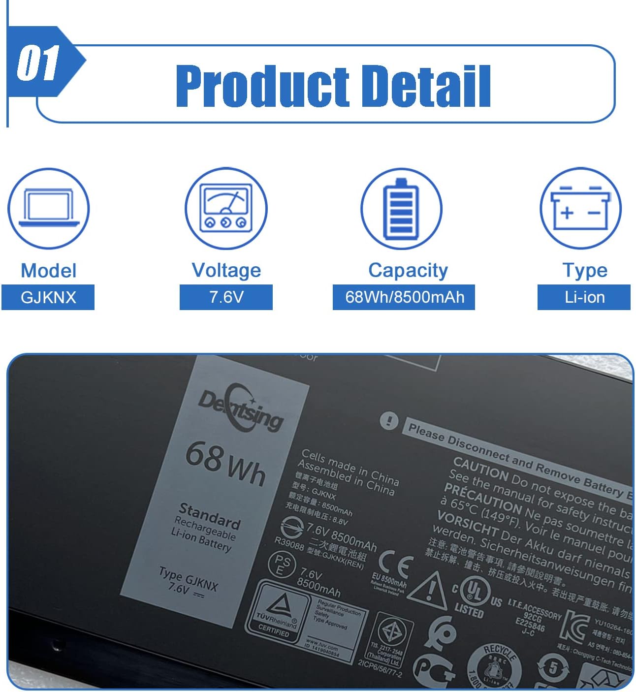 KYUER 68WH GJKNX 93FTF Laptop Akku für Dell Latitude 5280 5288...