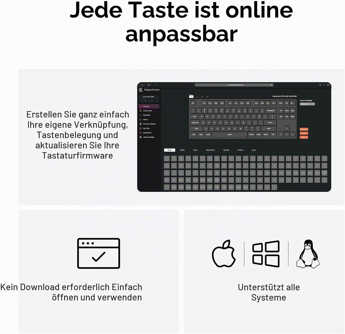 Keychron C3 Pro QMK/VIA Mechanische Tastatur, Kabelgebunden, Programmierbar, 87 Tasten