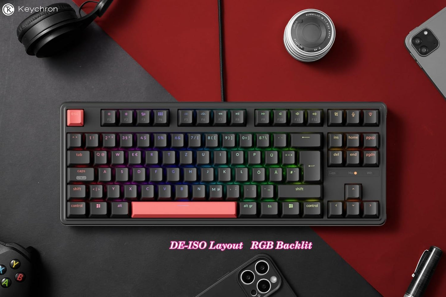 Keychron C3 Pro QMK/VIA Mechanische Tastatur, Kabelgebunden, Programmierbar, 87 Tasten
