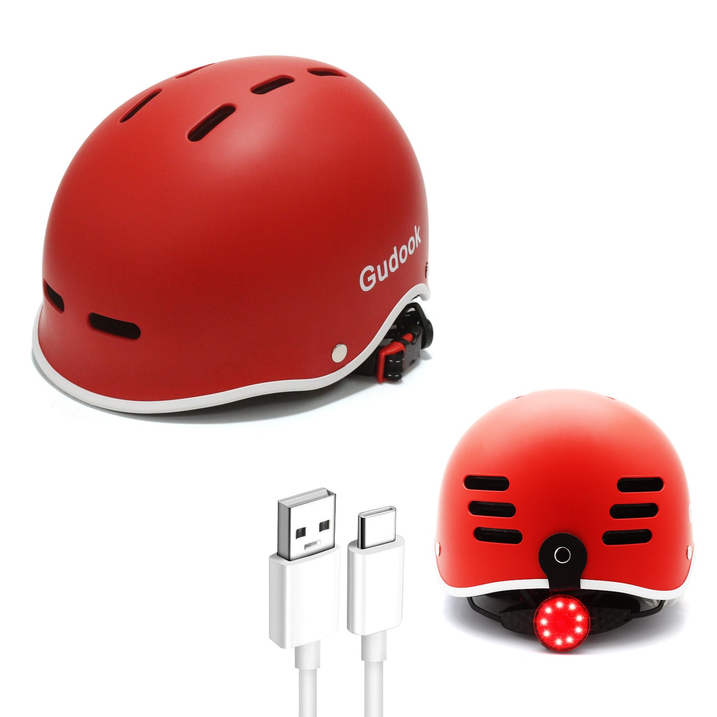 KY-B007 Skate Scooter Urban Commuter Helm mit LED-Rücklicht (L) 58-61 Rot