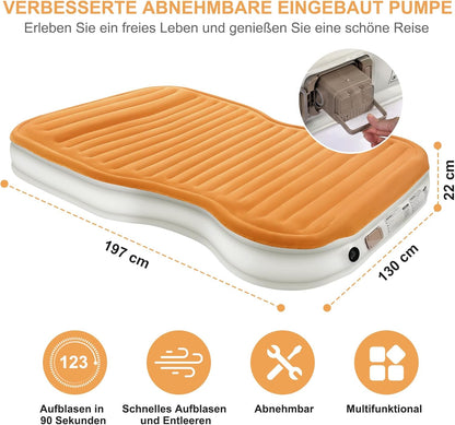 KMZ SUV-Luftmatratze mit eingebauter Pumpe und 2 Kissen, Dickes flockiertes PVC