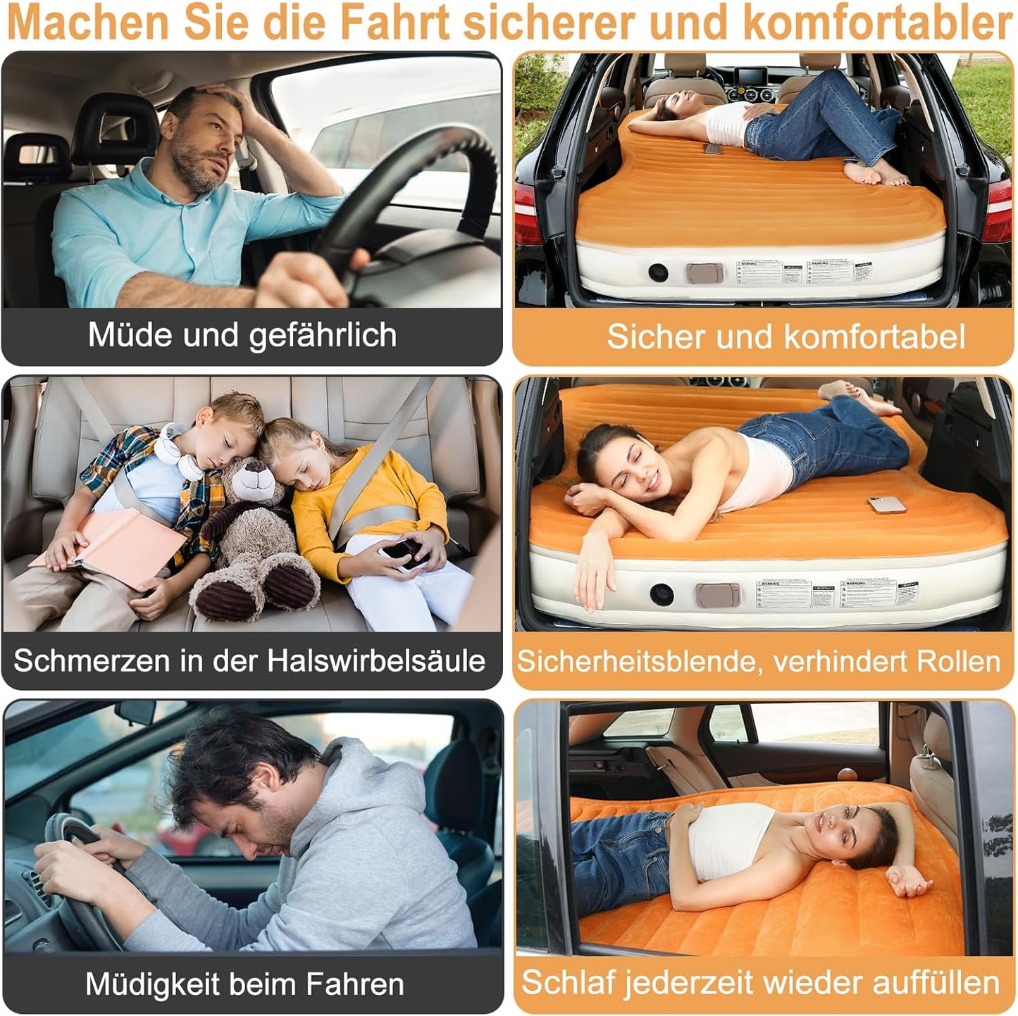 KMZ SUV-Luftmatratze mit eingebauter Pumpe und 2 Kissen, Dickes flockiertes PVC