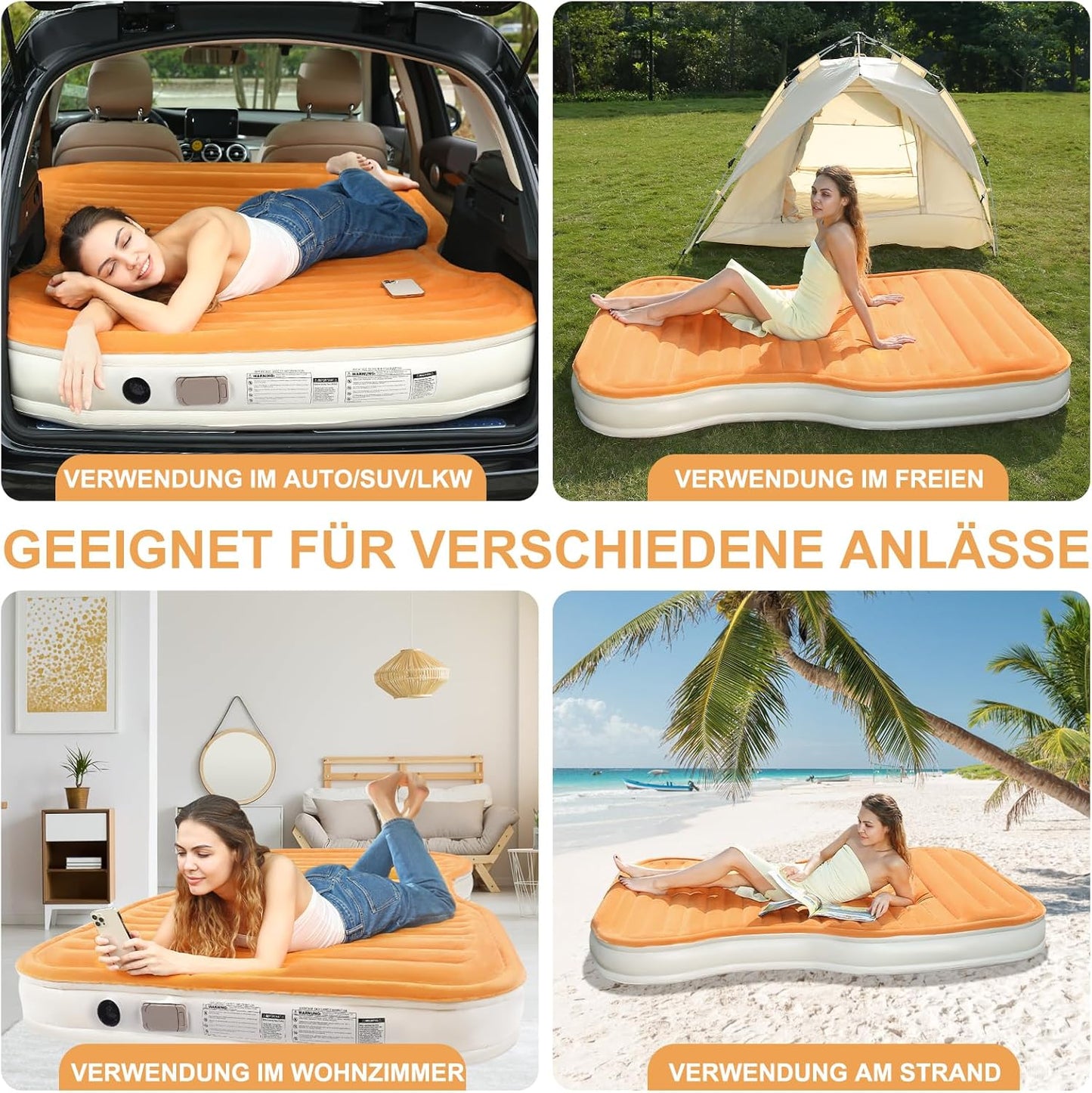 KMZ SUV-Luftmatratze mit eingebauter Pumpe und 2 Kissen, Dickes flockiertes PVC