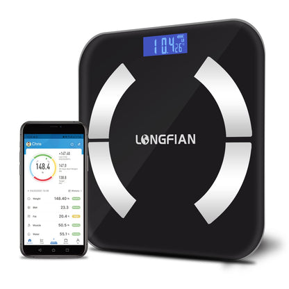 LONGFIAN Intelligente Waage für Körperfettwaage,Personenwaage mit APP