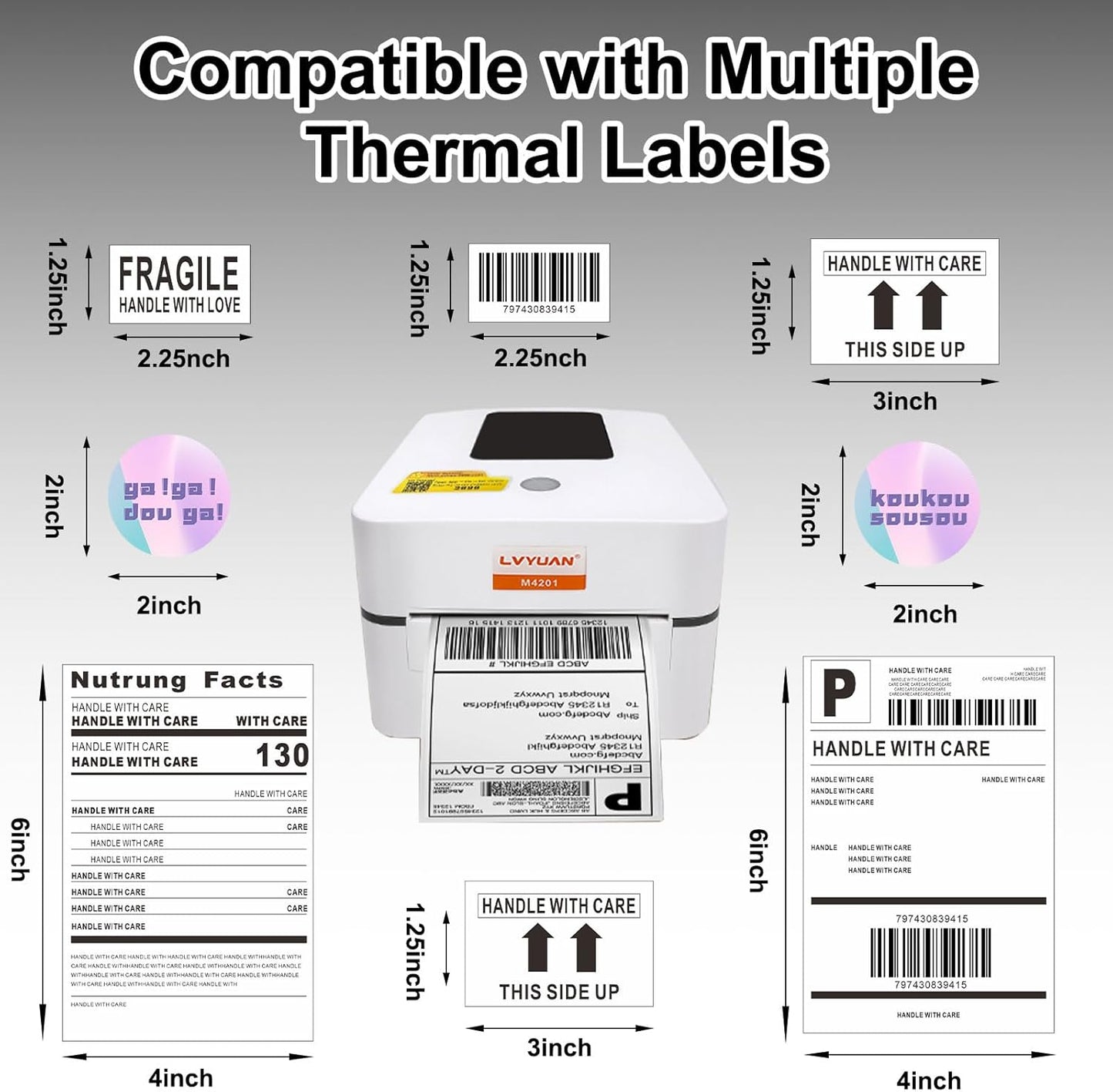 LVYUAN DHL Etikettendrucker, 4x6 Mobile Thermo Etiketten Drucker,203DPI