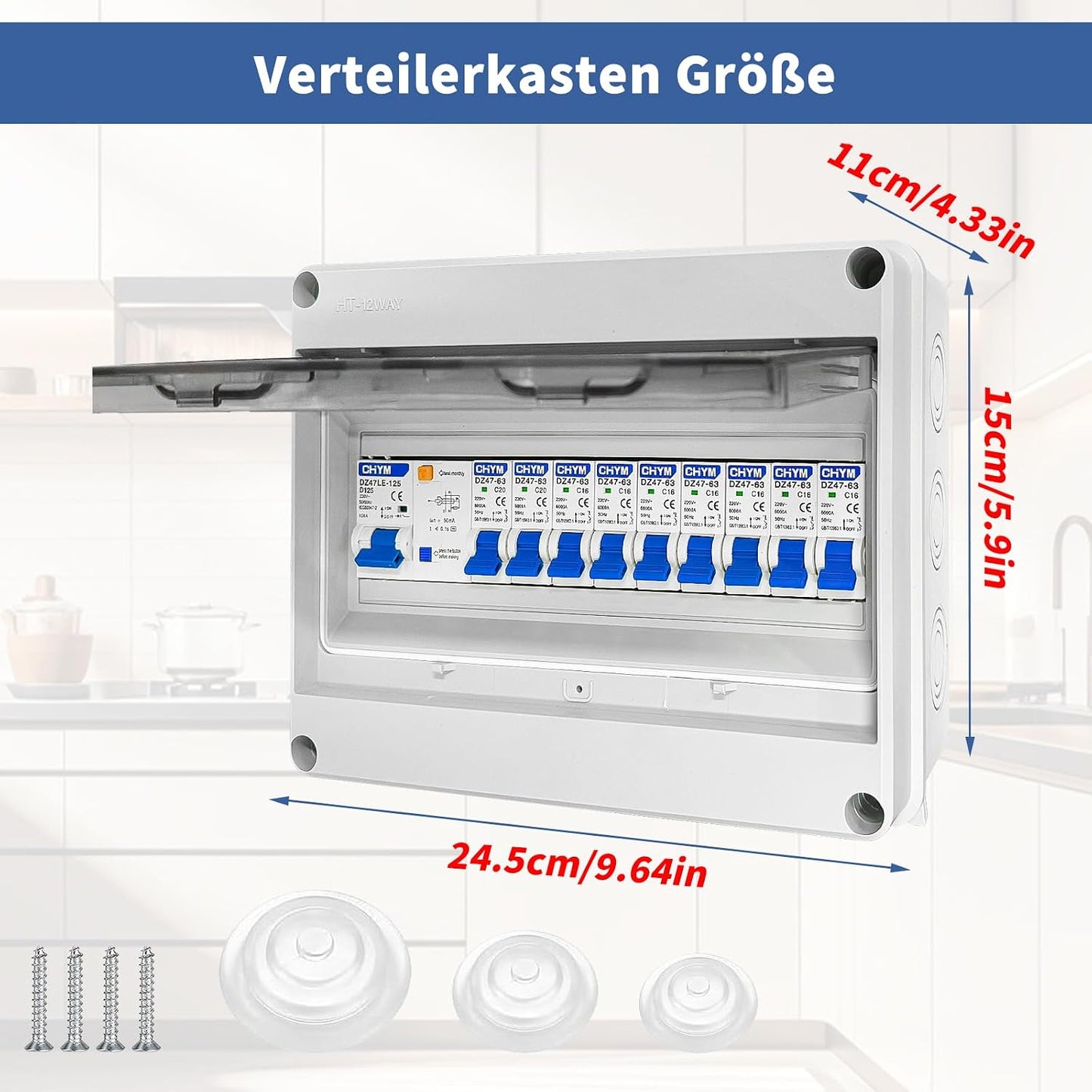 Lomhyve Sicherungskasten , Stromverteilerkasten IP65 125A ,AC Trennschalter 7x16A+2x20A