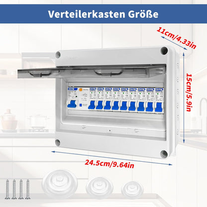 Lomhyve Sicherungskasten , Stromverteilerkasten IP65 125A ,AC Trennschalter 7x16A+2x20A