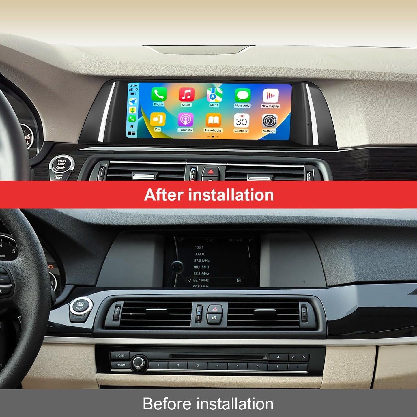 Leadsign 10,25" Wireless CarPlay Android Auto Bildschirm für BMW 5er F10/F11(2010–2012, CIC)