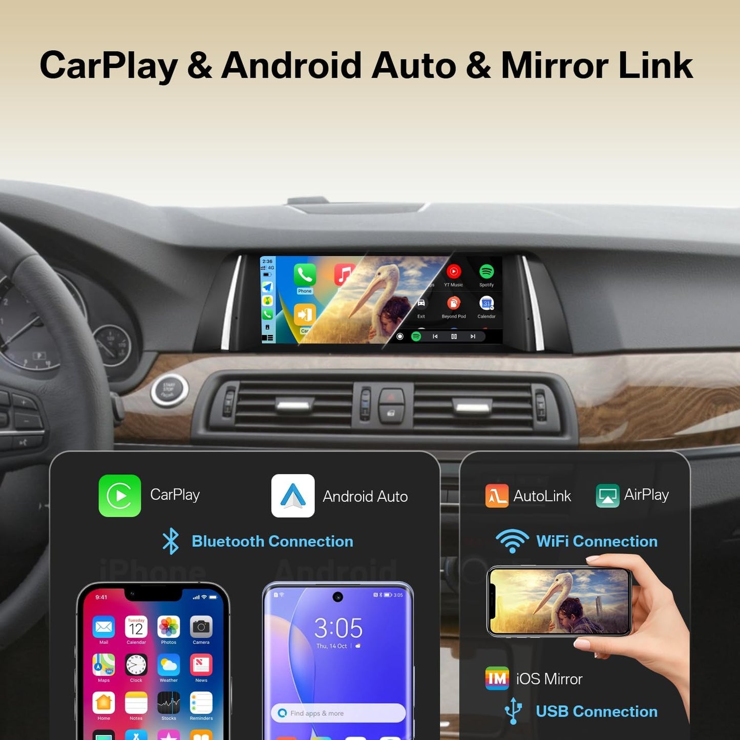 Leadsign 10,25" Wireless CarPlay Android Auto Bildschirm für BMW 5er F10/F11(2010–2012, CIC)