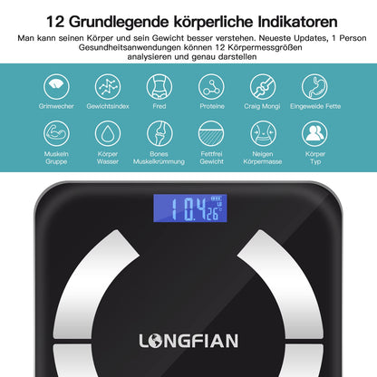 LONGFIAN Intelligente Waage für Körperfettwaage,Personenwaage mit APP