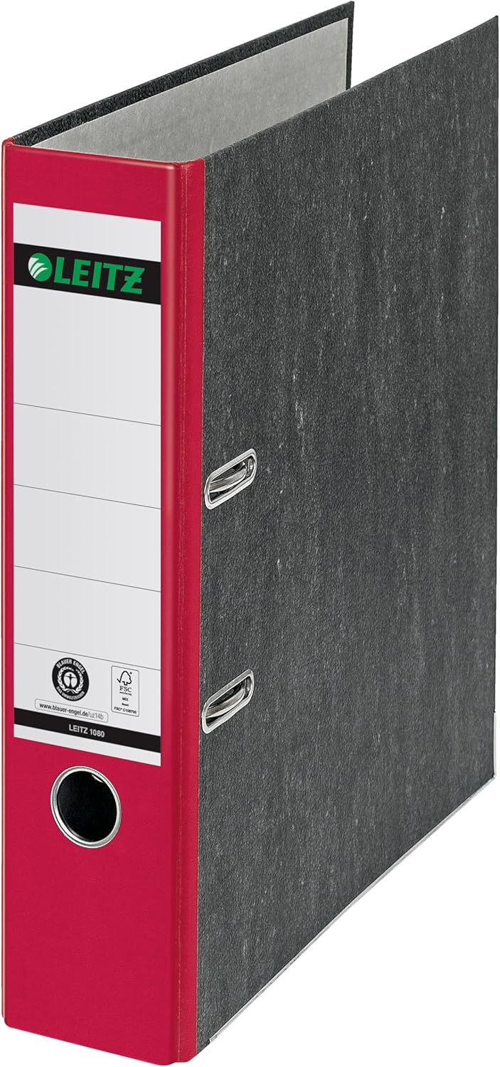 5 X Leitz Qualitäts-Ordner, DIN A4 Aktenordner 8 cm breit,rot
