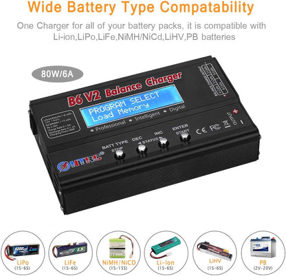 LiPo Balance Ladegerät, 1S-6S Digital Discharger Akku Ladegerät 80W 6A