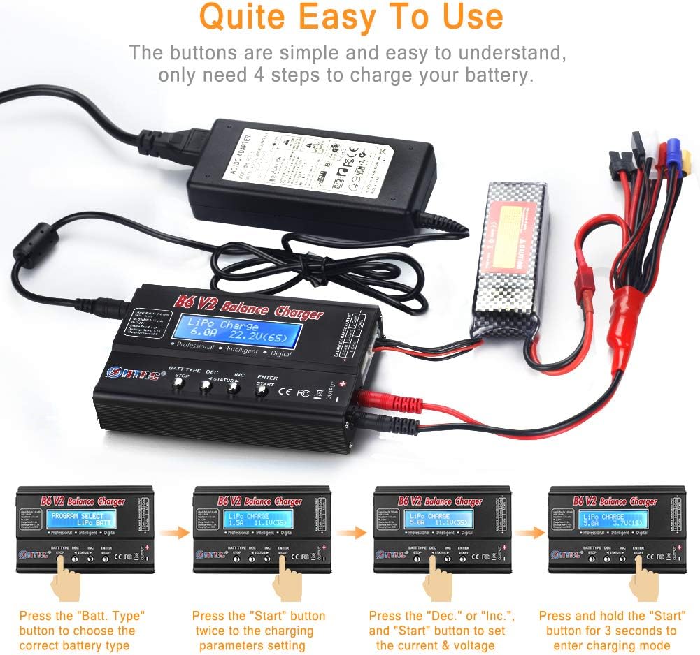 LiPo Balance Ladegerät, 1S-6S Digital Discharger Akku Ladegerät 80W 6A