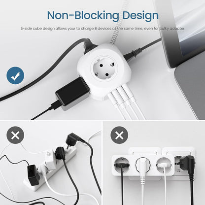 LENCENT 4 Fach Steckdosenleiste Mehrfachsteckdosen 8 in 1 Cube mit 3 USB, 1 Typ-C Weiß