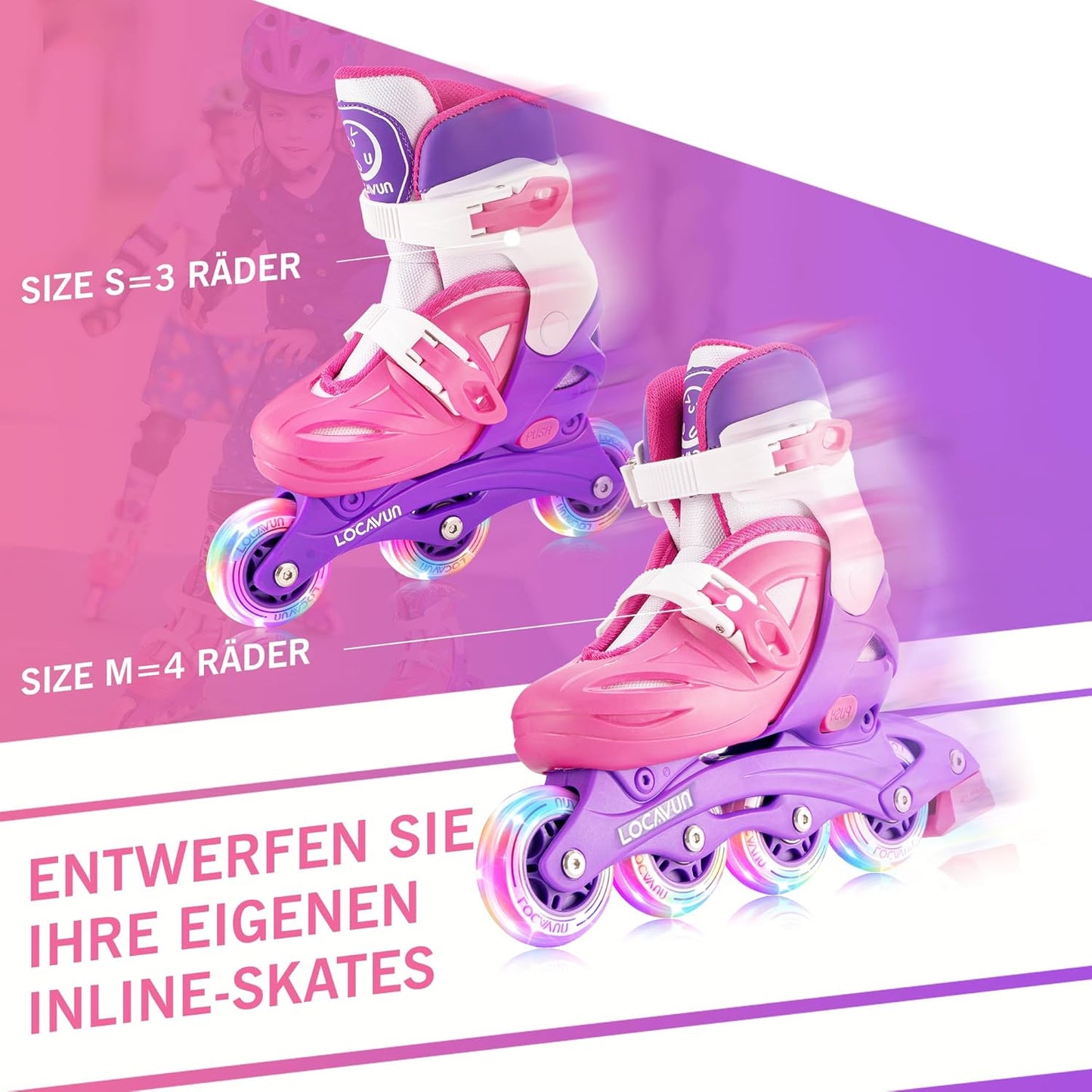 Locavun Inliner Kinder 4 Größen Verstellbare Inline Skates für Mädchen  Medium(30-35EU)