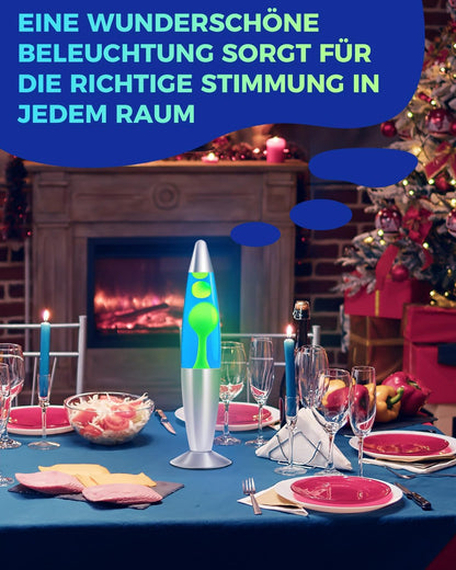 Lavalampe 13,5 Zoll Retro Rocket, Grün Wachs/Blau Wasser 1,85M Drähte