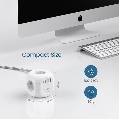 LENCENT 4 Fach Steckdosenleiste Mehrfachsteckdosen 8 in 1 Cube mit 3 USB, 1 Typ-C Weiß