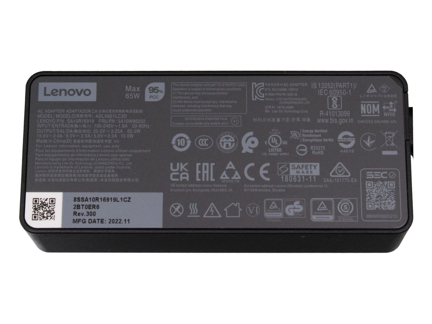 Chargeur adaptateur secteur USB-C Lenovo 65 W d'origine pour ThinkPad