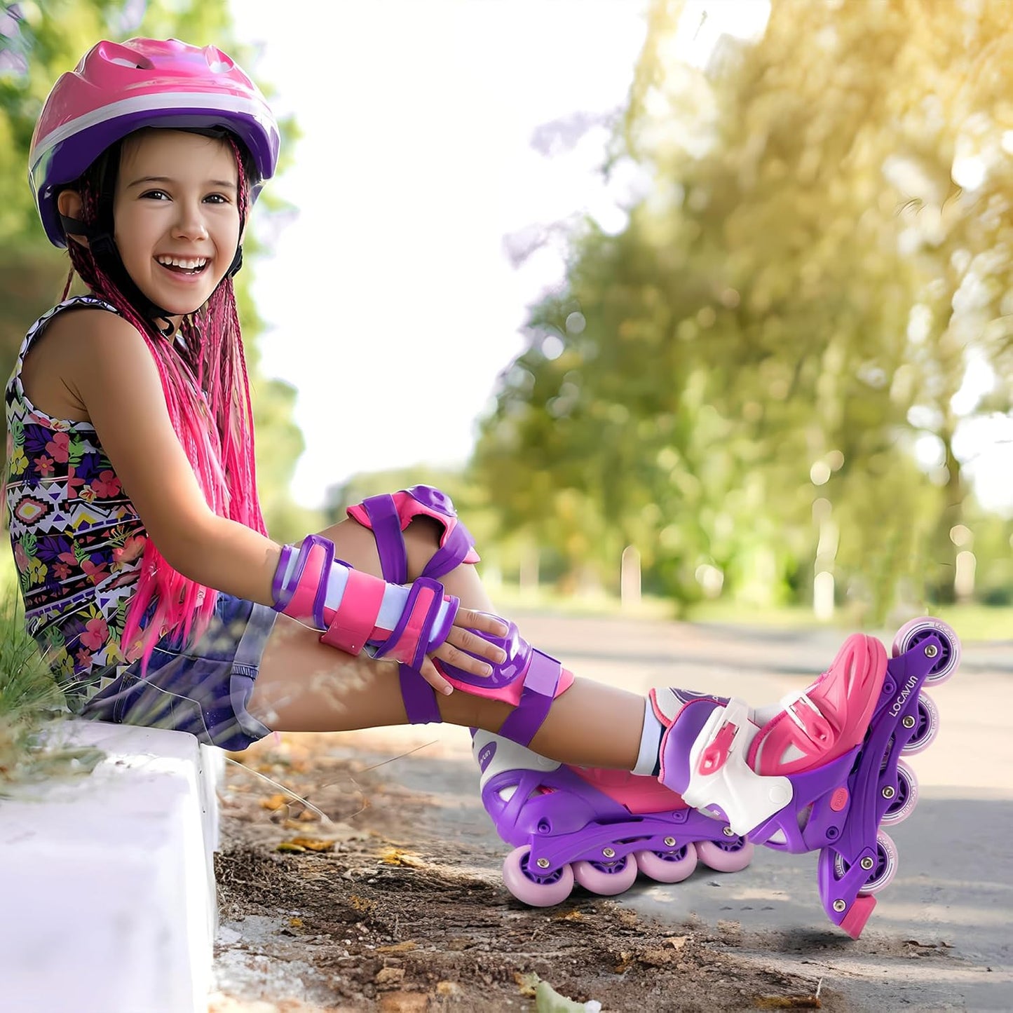 Locavun Inliner Kinder 4 Größen Verstellbare Inline Skates für Mädchen  Medium(30-35EU)