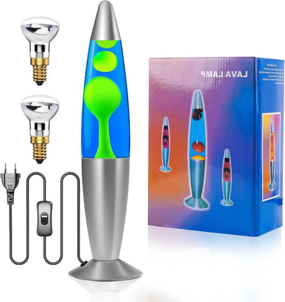 Lavalampe 13,5 Zoll Retro Rocket, Grün Wachs/Blau Wasser 1,85M Drähte