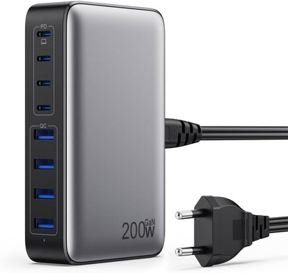 200W USB C Ladegerät Mehrfach, GaN III 8-Port Schnellladegerät PPS PD 65W
