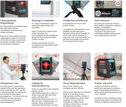 Laser à lignes croisées Mileseey L52R, laser à lignes autonivelant avec 6 fermetures magnétiques et adhésives